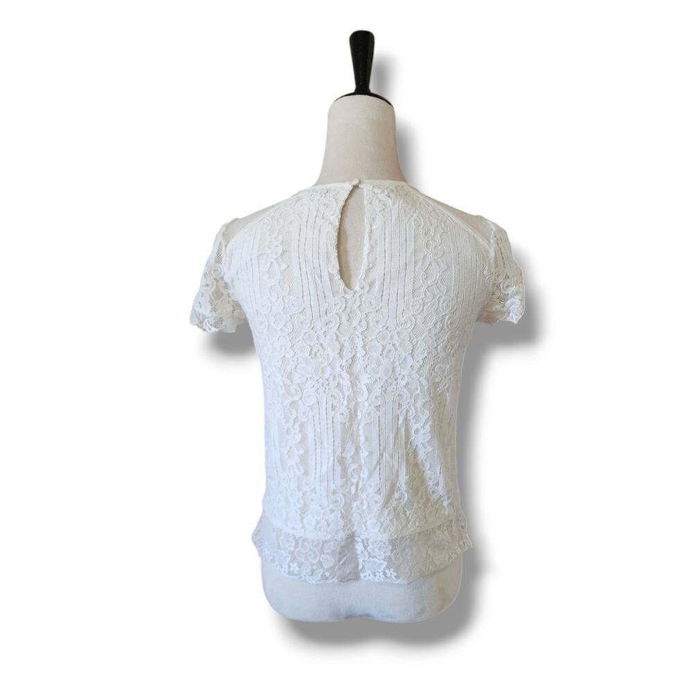 Express Lace Short Sleeve Blouse Late 2000s Y2K Keyhole Back - Picture 4 of 4